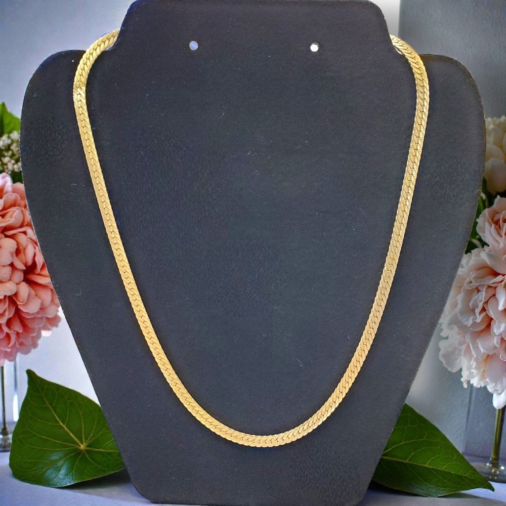Merlite Vintage Gold Toned Herringbone Chain Necklace 20"